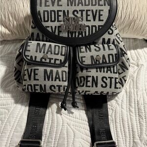 Steve Madden Black and White Logo Backpack